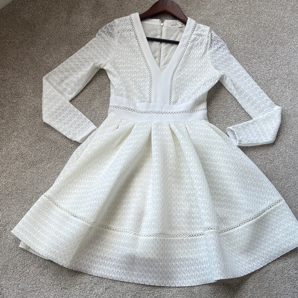 Maje $465 White Textured Dress with Lace Detail. Size 1. 
Like new condition.